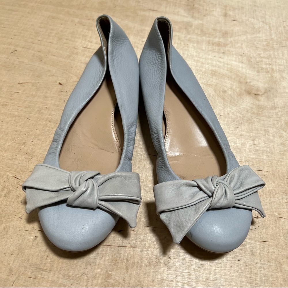 J.Crew Cece Bow Ballet Flats Leather Light Blue Size 7
